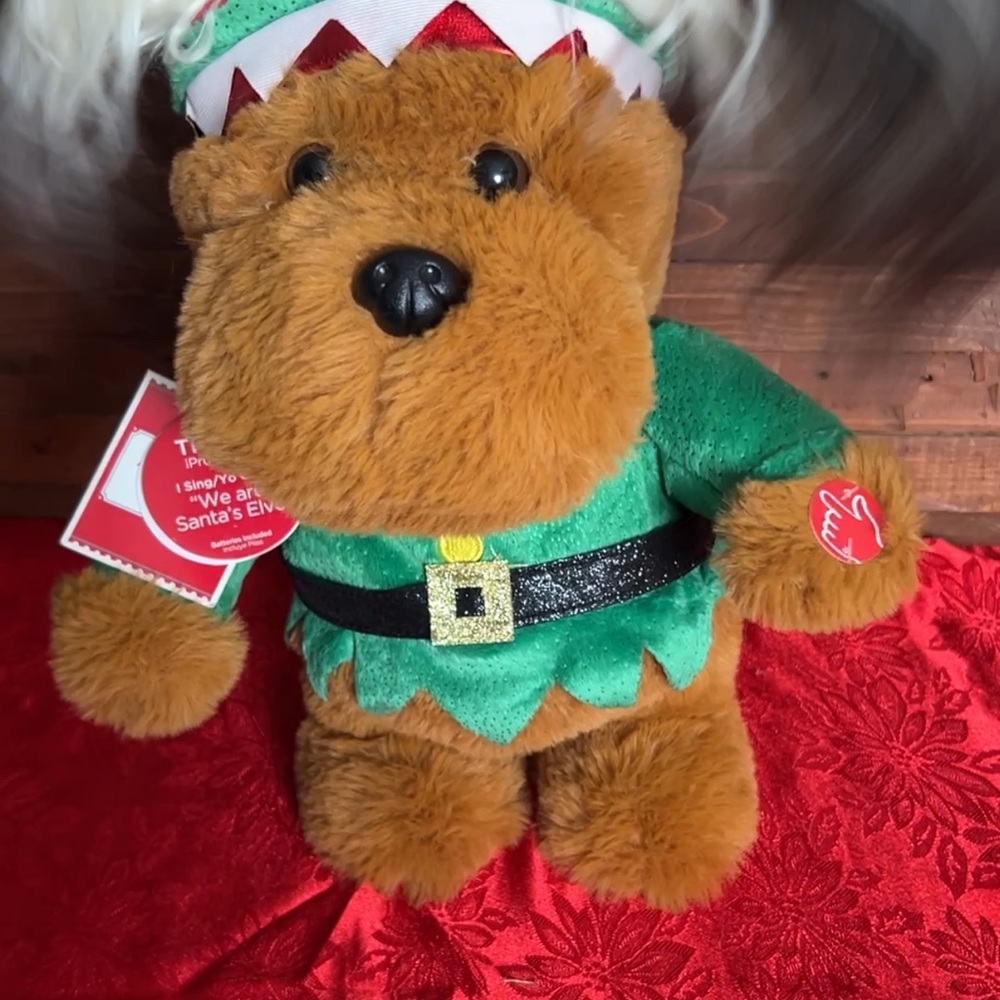 Festive Plush Dog Toy in Elf Costume